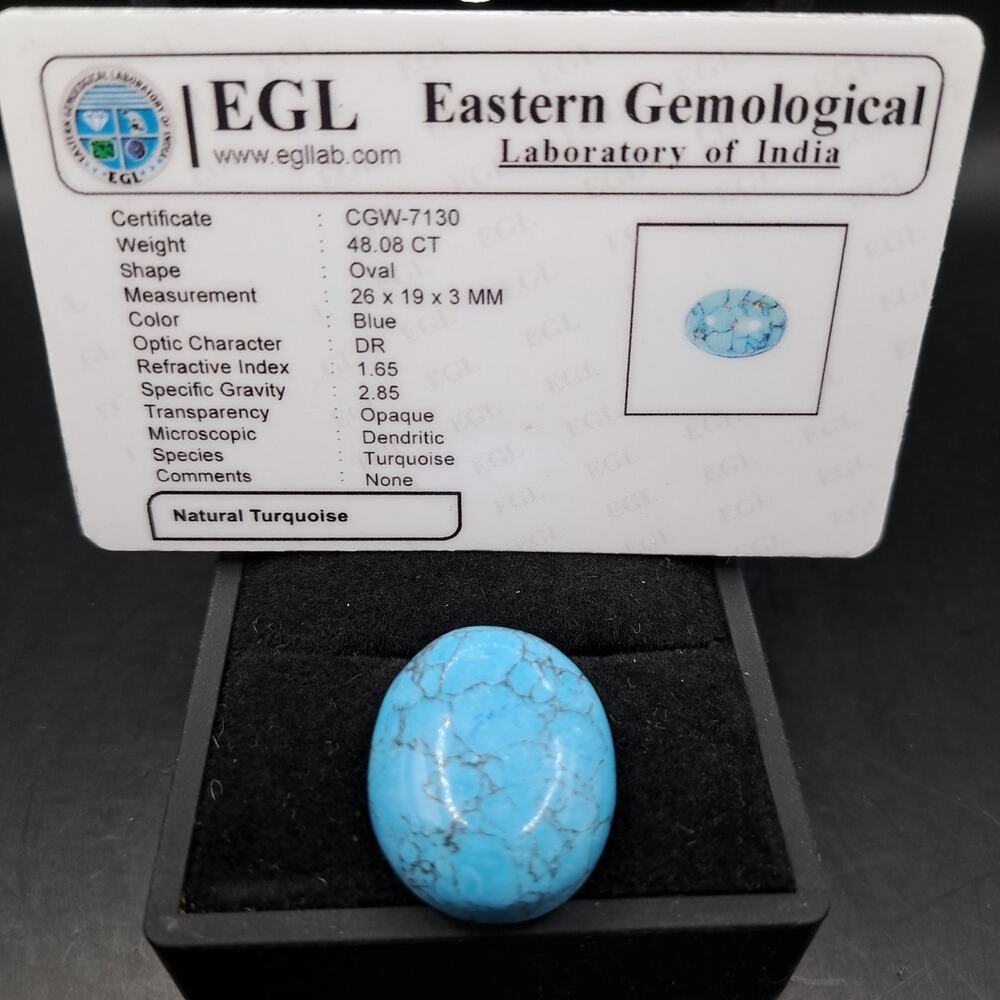 Natural Turquoise Oval with Certification, 48.08 Carats